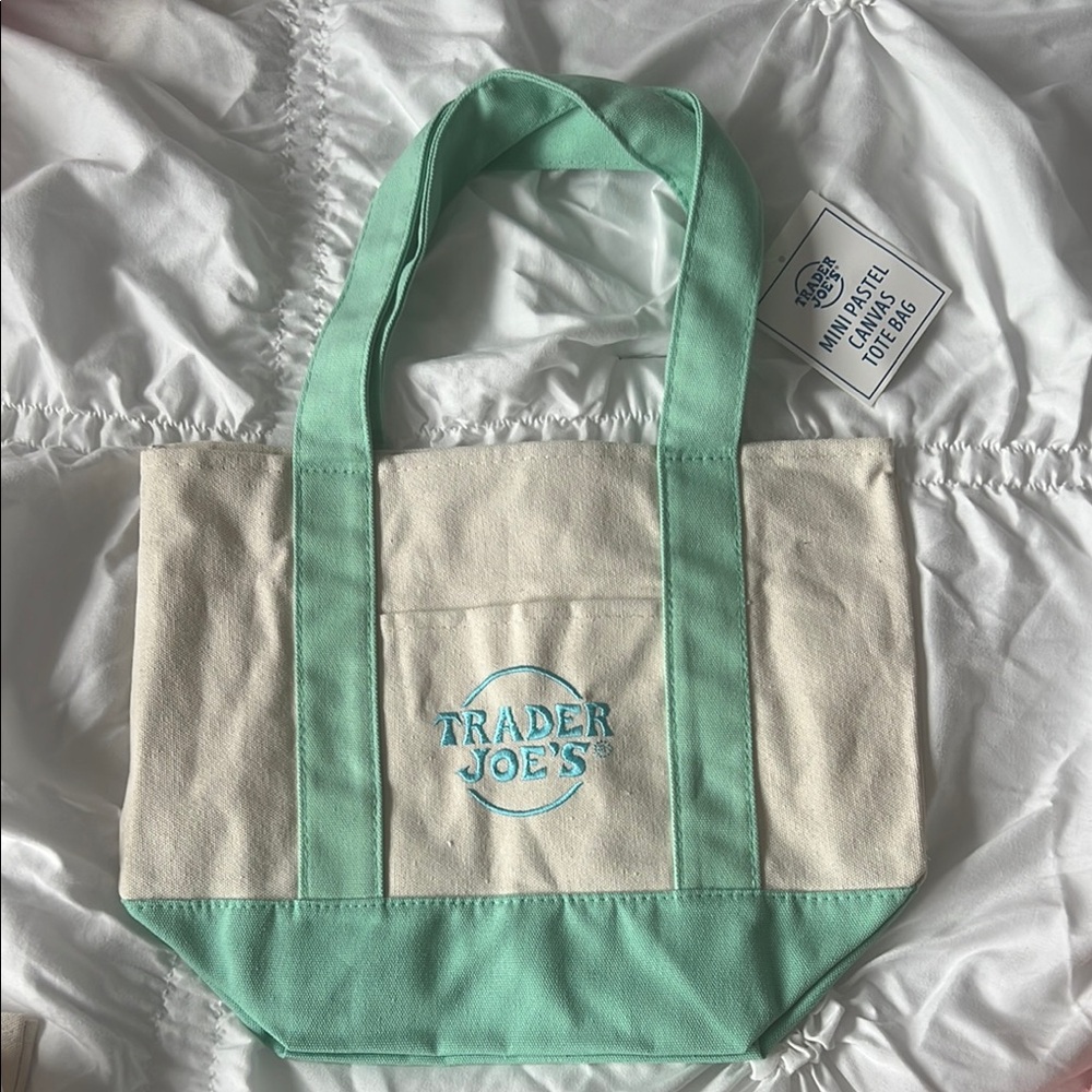 Trader Joe's Mint Green and Cream Tote Bag